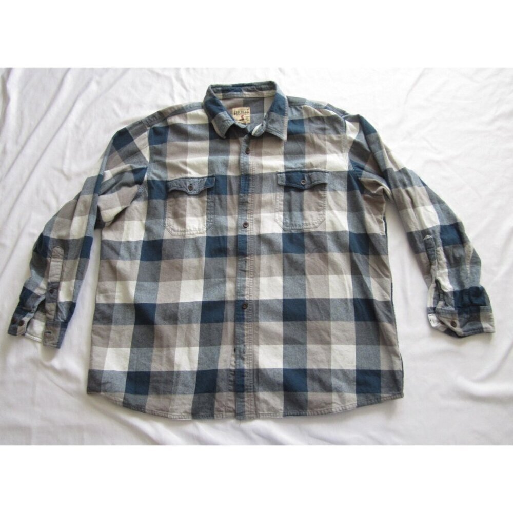 Men Red Head Cotton Plaid Collard Long Sleeve‎ Shirt Sz XL (MT499)